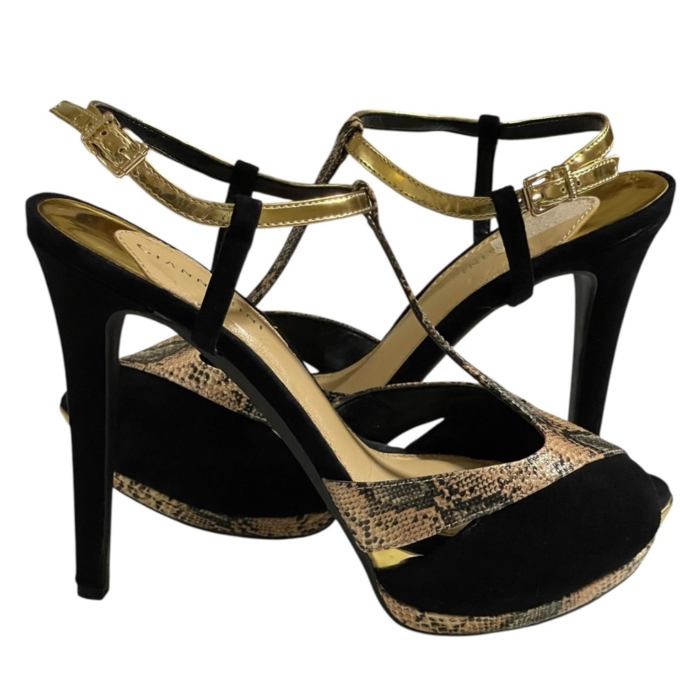 GIANNI BINI BLACK GOLD & SNAKESKIN PLATFORM HEELS SZ 9.5 MED NWOT